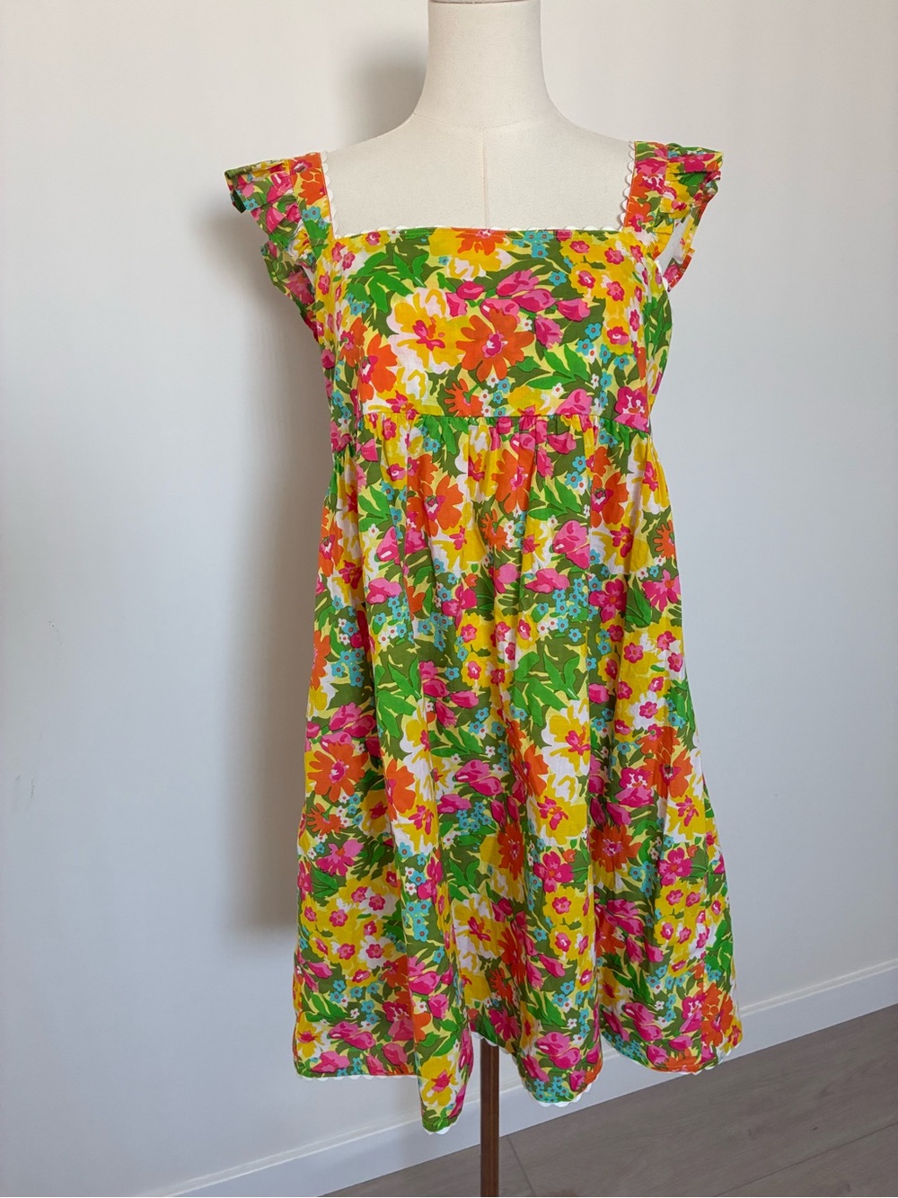 Pink City Prints Bright Colorful Floral Mini Sundress with Ruffle Straps